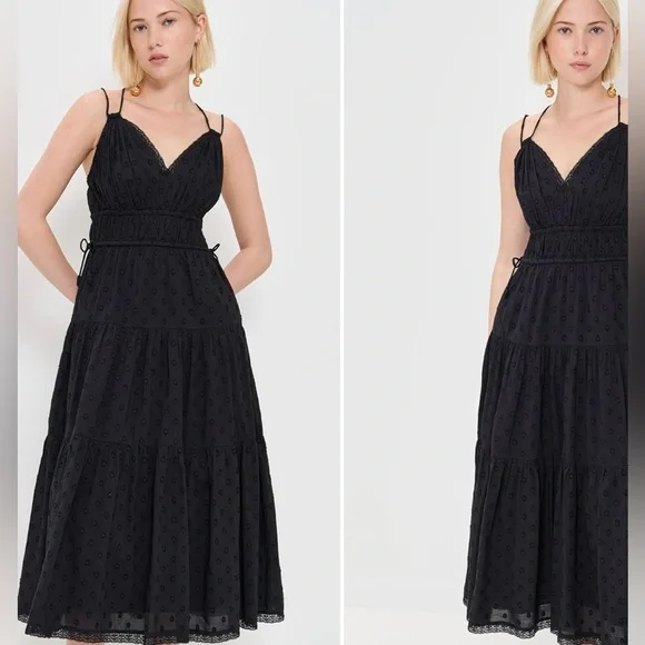 ULLA JOHNSONNew York Freya Black Midi Dress in black eyelet with lace size 0